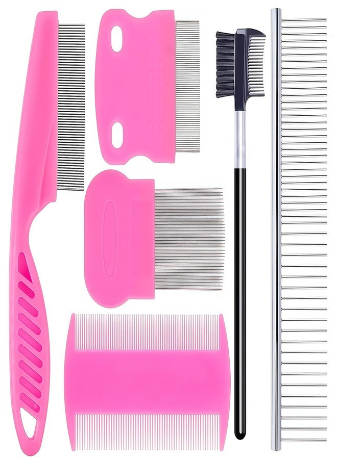 Creztail 6 Pack Pet Grooming Combs, Stainless Steel Dog and Cat Grooming Combs with Rounded Teeth, Double-Sided Professional Pet Tear Stain Remover for Small, Medium, and Large Pets (Pink) - Image 1